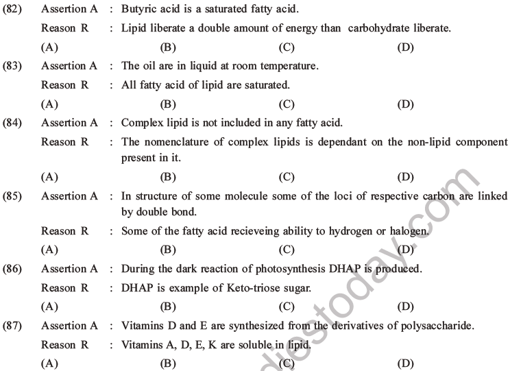 NEET Biology Biomolecules MCQs Set C, Multiple Choice Questions